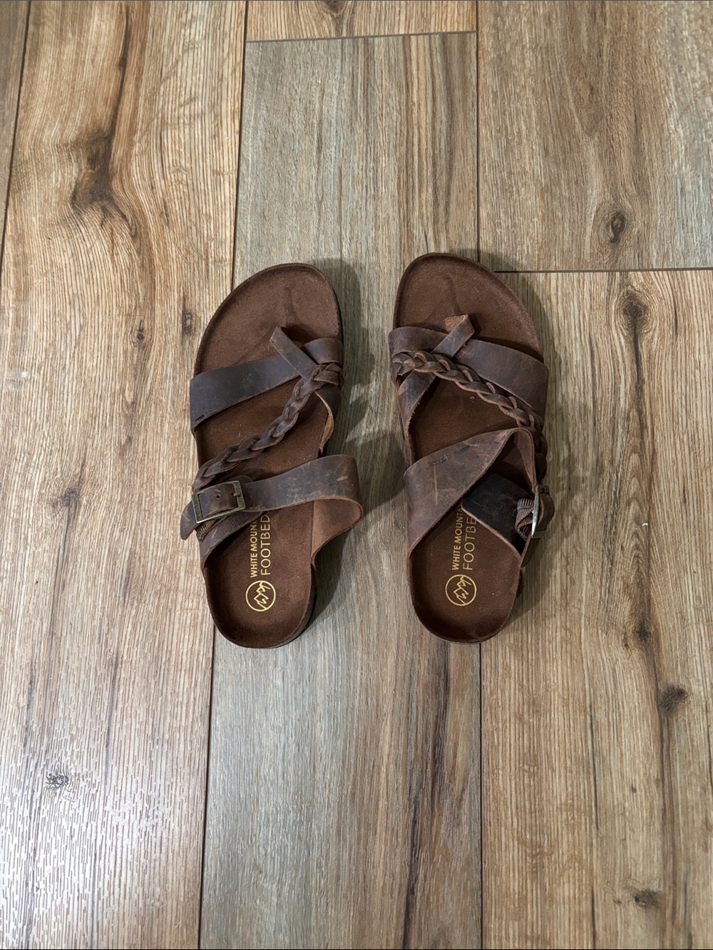 White Mountain Brown Braided Leather Slide Sandals